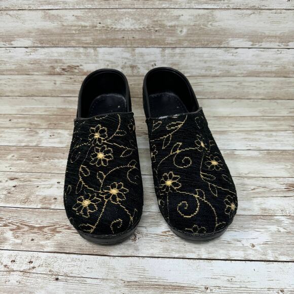 Dansko Sanita Professional Black Floral Tapestry Work Slip On Clogs Women's 39 - Picture 2 of 8